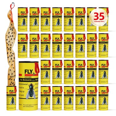 Fly Traps for Indoors Outdoor, Fly Paper Strips Sticky Hanging, Fruit Fly Strips,Fly Tape Catcher Ribbon, Fruit Fly Gnat Trap Killer Fly Traps for Inside Home(35 Pack)