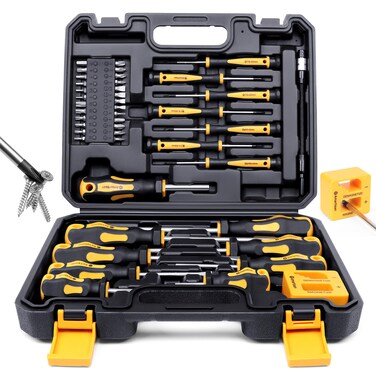 Magnetic Screwdrivers Set with Case, Amartisan 43-piece Includs Slotted, Phillips, Hex, Pozidriv,Torx and Precision Screwdriver Set, Magnetizer Demagnetizer Tools, Tools for Men