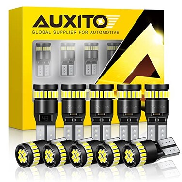 AUXITO 194 LED Light Bulb 6000K White 168 2825 W5W T10 Wedge 24-SMD 3014 Chipsets LED Replacement Light Kit Error Free for Car Interior Dome Map Door License Courtesy Dash Lights, Pack of 10