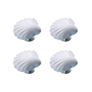 IMIKEYA 4pcs Ceramic Cabinet Knobs, White Shell Shape Pulls for Door Drawer Closet Cupboard Dresser Wardrobe Home Kitchen Office Hardware