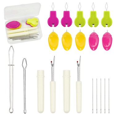 Lechchy Needle Threaders Tool Set for Hand Sewing, Sewing Machine, DIY(5 Pcs Gourd Shaped Threaders + 5 Pcs Thumb Shaped Threaders + 2 Pcs Drawstring Threaders + 2 Pcs Stitch Removers + 5Pcs Needles)
