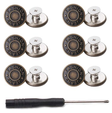 GIYOMI 20mm No Sewing Jeans Buttons Replacement Kit with Metal Base,12 Sets Nailess Removable Metal Buttons Replacement Repair Combo Thread Rivets and Screwdrivers (0.79 inch)