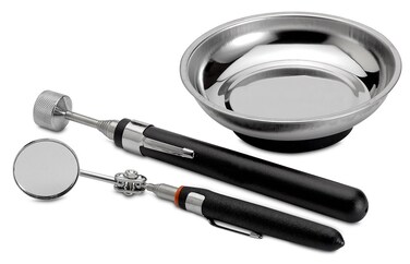 Katzco Magnetic Parts Trays - 3 Pack - Durable Holder with Pick-Up Tool and Telescoping Mirror for Garage, Mechanic, Home, Workshop, Construction Site