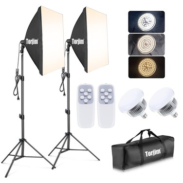 Torjim Softbox Photography Lighting Kit, 2Pcs 27" x 27" Professional Soft Box   3000K-7500K 85W LED Bulbs with Remote, Photography Continuous Lighting Kit for Studio Lights, Portrait, Video Recording