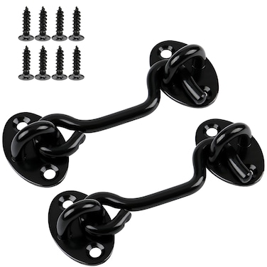 Aiptosy 2 Pack 6'' Door Latch Door Lock Hardware, 6'' Hook and Eye Gate Latch Easy Lock for Barn Door, Black Sliding Door Lock with Screws for Window, Cabin Hooks