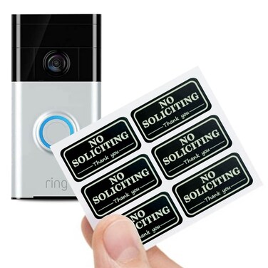 Small No Soliciting Sign for House,6 Pcs No Soliciting Sign,Weatherproof with Glow in the Dark Stickers,Tiny Size Perfect for Video Doorbell,No Solicitation Sticker for Front Door,Wall,Window