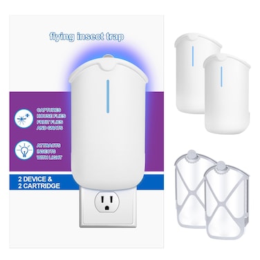 Husaco Flying Insect Trap, Compatible with ZEVOM364 Refill, 2 Plug-in Base + 2 Cartridge