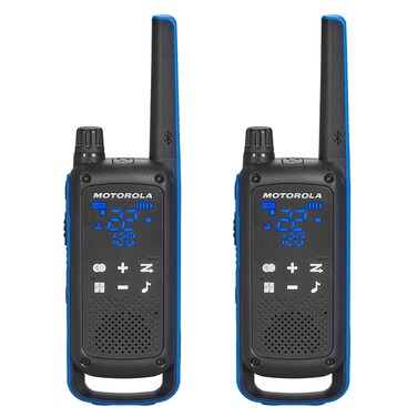 Motorola Solutions, Portable FRS, T802, Talkabout, Two-Way Radios, Emergency Preparedness, Rechargable, 22 Channel, 35 Mile, Black W/Blue, 2 Pack