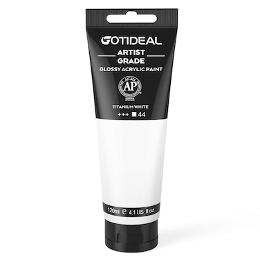 GOTIDEAL Acrylic Paint Titanium White Tubes(120ml, 4.1 oz) Non Toxic Non Fading,Rich Pigments for Painters, Adults &amp; Kids, Ideal for Canvas Wood Clay Fabric Ceramic Craft Supplies (Titanium White)