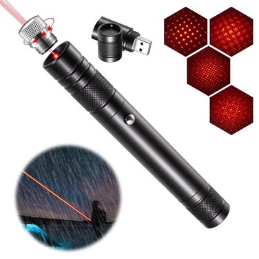 Laser Pointer High Power Rechargeable Lazer Pointer, Laser Pen with Long Range Adjustable Focus with Star Cap, Laser Pointer Pen Suitable for Outdoor, Astronomy, Cats Dogs (Red)