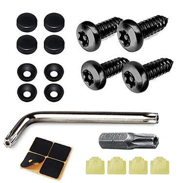 4 Set Black Anti Theft License Plate Screws Kits, Rustproof Stainless Steel Car Tag Plate Mounting Hardware, M6 (1/4") Tamper Proof Screws for Front Rear Frame Holder Mounting