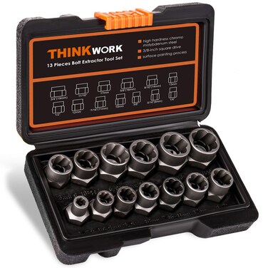 THINKWORK Bolt Extractor Set, 13+1 Pieces Impact &amp; Nut Remover Stripped Lug Remover, Extraction Socket Set for Removing Damaged, Frozen, Rusted, Rounded-Off Bolts, Nuts Screws