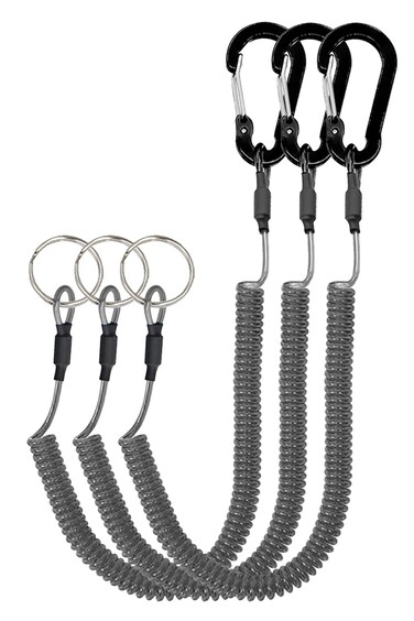 Lix&amp;Rix Spiral Retractable Safety Coiled Lanyard with Stainless Steel Clip Keychain Ring Carabiner for Keys Fishing Tools,3pcs