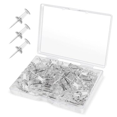 Clear Thumb Tacks for Wall 100- Pack - Clear Plastic Head Thumbtacks with Steel Point - Push Pins for Bulletin Board, Corkboard, Map, Calendar, Photo, Home Office, and Craft Projects