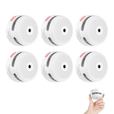 X-Sense Mini Smoke Alarm, 10-Year Battery Fire Alarm Smoke Detector with LED Indicator &amp; Silence Button, XS01, 6-Pack