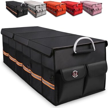 LI LIBZAKI Trunk Organizer Cargo Organizer Trunk Storage Waterproof Collapsible Durable Multi Compartments-((Oversize,Black)
