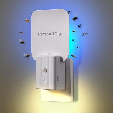 Fly Trap Indoor- 2 in 1 Plug in Fly Trap with Auto Night Light, Fruit Fly Traps for Indoors, Gnat Trap, Bug Light Trap for Mosquitoes, Flies, Fruit Flies, Moths (1 Device + 5 Glue Cards)