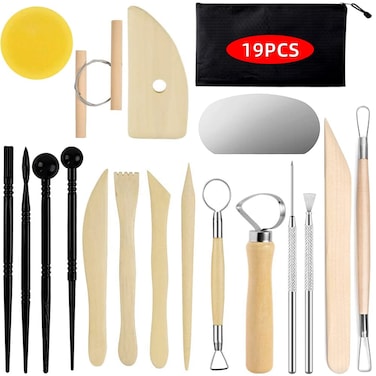 Pottery Clay Sculpting Tools for Polymer, Yagugu 19Pcs Basic Wood Ceramics Carving Tool Supplies kit Accessories for Kids, Adults and Artists Modeling Shaping Building for Art&amp;Craft