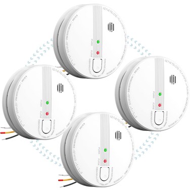 Smoke Detector, Hardwired Interconnected Smoke Detectors, Smoke Alarm with Replaceable 9V Battery, Interconnects Up to 12 Fire Alarms Smoke Detectors, Photoelectric Fire Alarm with Test/Silence Button
