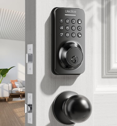 Keyless Entry Door Lock Deadbolt with Handle Set, Door Locks for Front Door, Keypad Door Lock with Handle, Smart Door Knob, Auto Lock, Code Door Lock with Installation Guide, Black