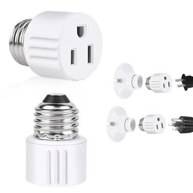 Outlet Light Socket Adapter,Screw in Outlet Socket,E26 Light Bulb to Outlet Socket Converter,Light Bulb Plug Adapter for Porch Light Socket,Camera,Garage Light (1)