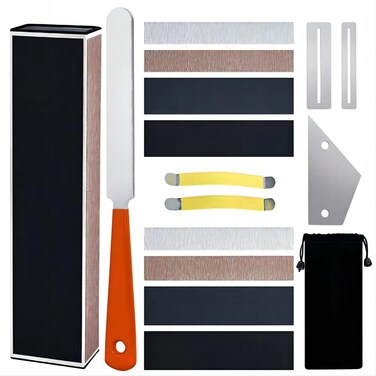 16PCs Guitar Diy Tools Fret File Crowning, Fret Rocker, Fret End Dressing File, Fret Wrap, Fret Leveling Beam, Fret Polishing Kit, Fingerboard Guards, String Spreaders Sanding Papers for Guitar Bass