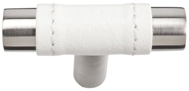 Atlas Homewares 288-WT/SS Zanzibar Collection 1.9-Inch White Leather Knob, Stainless Steel