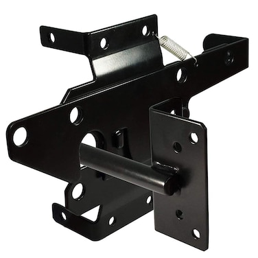 Self-Locking Gate Latch Heavy Duty Post Mount Automatic Gravity Lever Wood/PVC Fence Gate Lock with Fasteners Hardware,for Secure Pool  Yard   Garden, Steel,Black