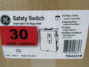 GE TG4321R 4 Wire 3 Pole Fusible Type TG General-Duty Safety Switch 240 Volt 30 Amp NEMA 3R Spec-Setter?