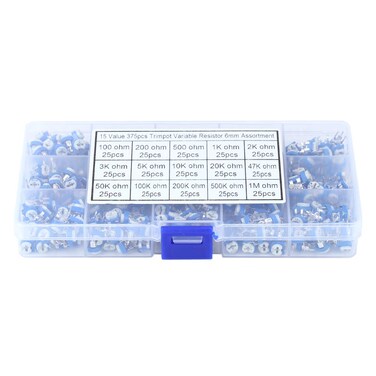 Variable Resistor Set 15 Values 100ohm-1Mohm Trimmer Potentiometer Assortment Kit with Box, 375pcs