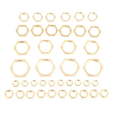 Brass Lock Nut Assortment 40pcs Assorted G1/8 G1/4 G3/8 G1/2 G3/4 G1 Thread Pipe Fitting Brass Hex Lock Nuts Thin Nut