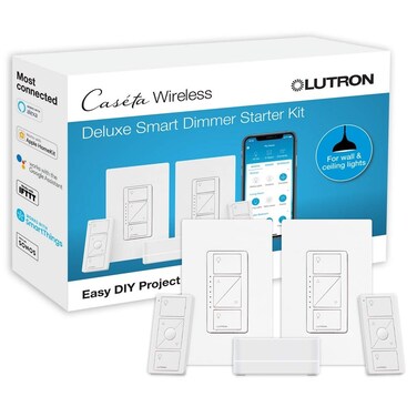 Lutron Caseta Smart Lighting Kit w/ Hub, 2 Original Dimmer Switches, 2 Pico Remotes, &amp; More, for LED Bulbs, Works w/ Alexa, Apple Homekit, Google Home, 150W Single-Pole/3-Way, P-BDG-PKG2W-A