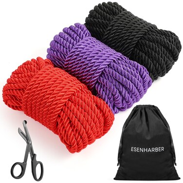 Shibari Rope, Japanese Rope Kit for Beginners and Experienced Riggers, Soft Ropes with Shears for Simple and Complex Knots, Set of Three 30 Ft 8mm Braided Ropes, 1 Safety Shears and 1 Storage Bag