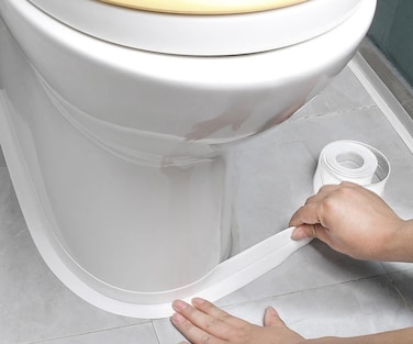 White Caulk Tape Waterproof Self Adhesive, Toilet Caulk Tape Bathtub Sealant Strip, Peel and Stick Caulking Tape Floor Tile Corner Trim Shower Caulk, Bathroom Accessories, Better Than Silicone Caulk