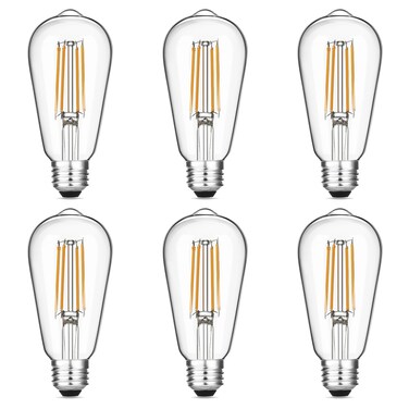 Gozelux Vintage LED Edison Bulbs 6W, Equivalent 60W Incandescent, Warm White 2700K, ST58 Antique LED Filament Bulbs with 90+ CRI, E26 Medium Base,Dimmable, Clear Glass, Pack of 6