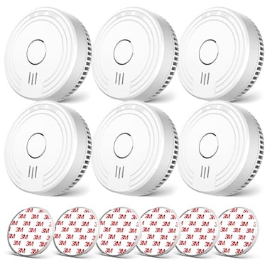 Ecoey Smoke Alarm Fire Detector, Battery Included Photoelectric Smoke Detector with Test Button and Low Battery Signal, Small Fire Alarm for Home, Bedroom FJ136GB, 6 Packs