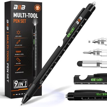 BIIB Gifts for Men, Valentines Day Gifts for Him 9 in 1 Multitool Pen, Mens Valentines Gifts for Dad, Birthday Gifts for Men Who Have Everything, Dad Gifts from Daughter Unique Tools for Men