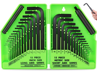 SWANLAKE 32PCS Hex Key Set, Allen Wrench Set Inch/Metric MM(0.7mm-10mm) SAE(0.028"-3/8)
