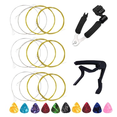 Mandolin Strings 3 Full Sets Stainless Steel Core Bronze Wound &amp; 1PC 3 in 1 Restringing Tool including String Winder String Cutter Pin Puller &amp; 1PC Capo &amp; 10PCS Picks