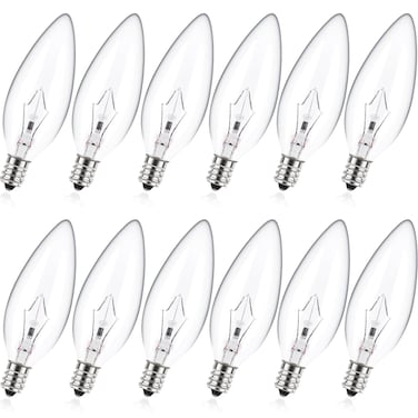 MEQIQTEK E12 60 Watt Incandescent Candle Light Bulbs, Chandelier Light Bulbs for Ceiling Fan, Vanity, Outdoor - Warm White 2500K, 500 Lumen Dimmable B10 Clear Candelabra Base Bulbs (12 Pack)