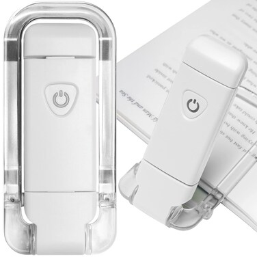 EGWASER Book Reading Light, Portable USB Rechargeable LED Clip on Book Lights for Reading in Bed, 3 Brightness Adjustable Dimmable Bookmark Light for Eye-Protection, Reading Lamp (White)