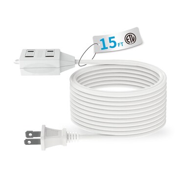 TiFFCOFiO Indoor Extension Cord, 2 Prong 15 Feet Extension Cord, 3 Polarized Outlets with Safety Slide Windows,13A/1625W, 16 AWG