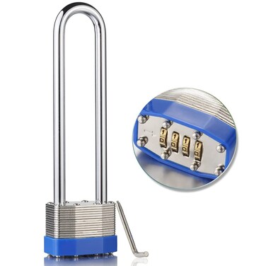 Padlock, Combination Lock, Laminated Padlock, with Long Shackle, 4 Digit Code Padlock, Gym Locker Lock, Door Handle Lock for School Sports Locker, Sports Locker, Fence, Toolbox, Gate,