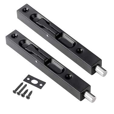 6 Inch Door Latches-Stainless Steel Concealed Security French Door Latches Flush Bolt with Hardwares, Metal Flush Latch Bolts for Double Door Wood Door Dummy Door, Black, 2Pcs