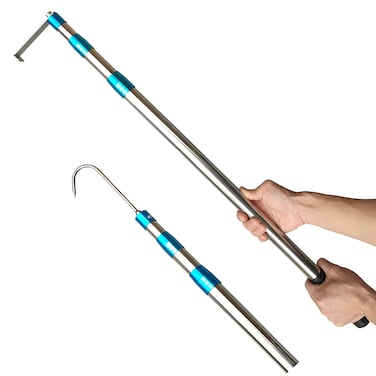 Bytcew Cargo Grabber Reach Retriever Tool, 6.3 Ft Heavy Duty Truck Bed Accessories Telescoping Pull Pole with Two Hooks
