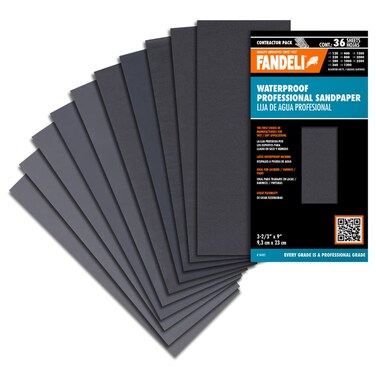 Fandeli   Waterproof Sandpaper   Assortment of Grits from 120 to 2500   36 Sheets 23 x 9,3 cm   for Car Polishing, Wood Furniture Sanding and Metal Sanding   Water Resistant