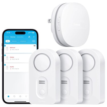 Govee WiFi Water Sensor 3 Pack, Smart Water Leak Detector, 100dB Adjustable Alarm Suit for Home and Basement, Water Leak Alert with Email &amp; APP Push
