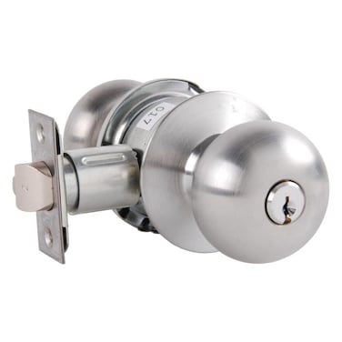 Arrow MK Series Grade 2 Storeroom Cylindrical Lockset, Tudor Knob, Conventional C Keyway, Satin Chrome Finish, Non-Handed, 2-3/4" Backset, T-Strike