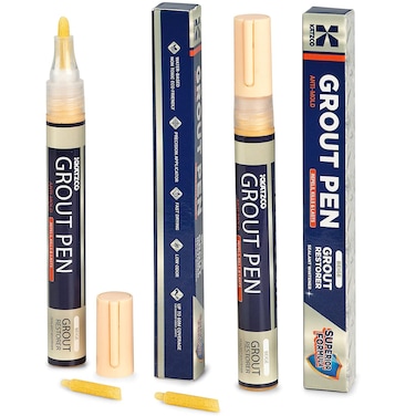 Katzco Grout Pen - Beige - 2 Pack - 5mm Narrow Tip - Covers 200 Feet - Professional Long Lasting Grout Paint, Waterproof Shower