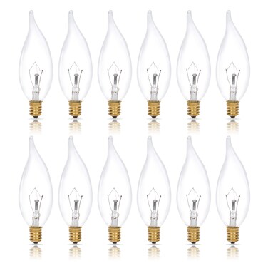 Simba Lighting Candelabra Flame Tip Clear CA10 25W E12 Base (12 Pack) Decorative Incandescent Light Bulbs 120V for Chandeliers, Ceiling Fan Lights, Pendants, Wall Sconces, Dimmable, Warm White 2700K